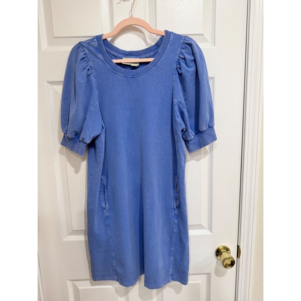 Saturday Sunday Anthropologie Blue Acid Wash Puff Sleeve Sweatshirt Dress XS